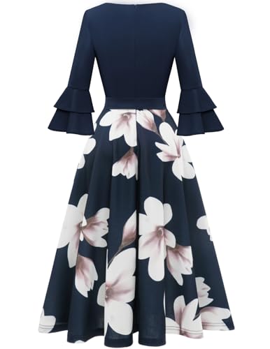 Image of DRESSTELLS Women's Cocktail Dress Summer Wedding Guest Party Vintage 3 /4 Bell Sleeve V Neck A-Line Dress