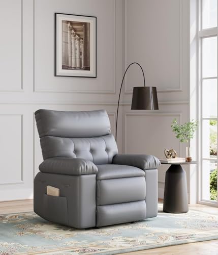 Image of Regular Manual Recliner Chair for Adults, PU Leather Comfy Reclining Chair with Overstuffed Arms & Back, Side Pocket, Modern Single Sofa for Living Room Bedroom,Gray