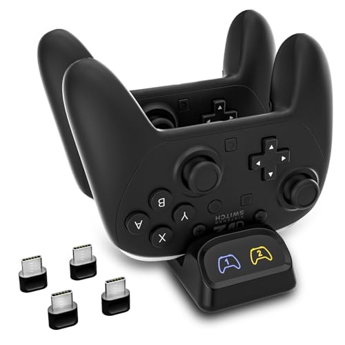 Switch 2 Pro Controller Charger Dock, 2-Port USB-C Controller Charging Station for Switch Pro, PS5 Controller, Xbox Series X|S & Elite 2, Type-C Adapters, LED Indicator, 5V2A Recommended