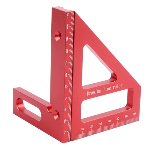 Akozon Akozon 3D Multi Angle Measuring Ruler Aluminum Alloy Woodworking Square Protractor for 45° and 90° Angles, Miter Ruler and Layout Measuring Tool for Centers and Engineers (Red)