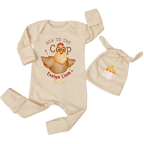 Custom Baby Boys Girls Newborn Going Home Outfit - New To The Coop Bodysuit Cute Chicken Rooster 0-3 Months Clothes