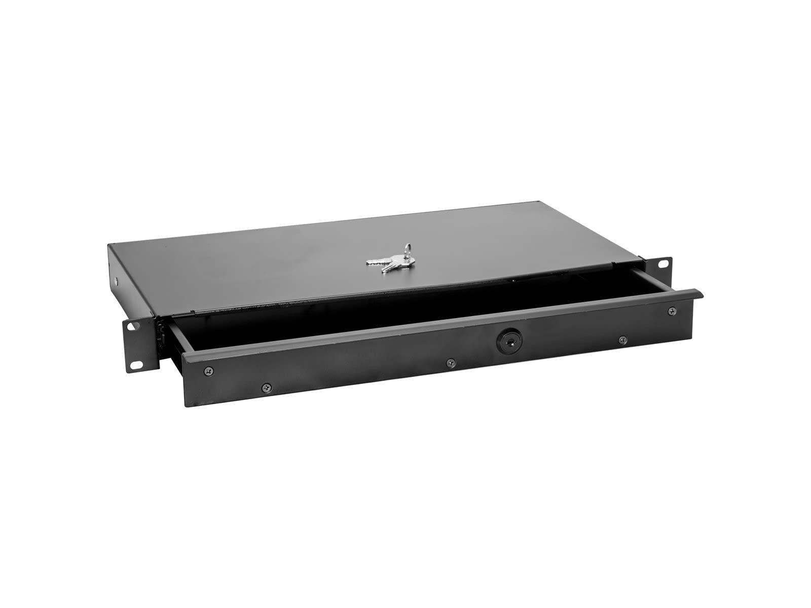 OMNITRONIC Rackschublade KE-1 Rackschublade mit Schloss 1HE | Abschließbare Schublade für 19" Racks