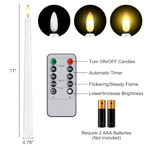 Image of 12 Pcs Flickering Flameless LED Taper Candles, Wedding Decor, White