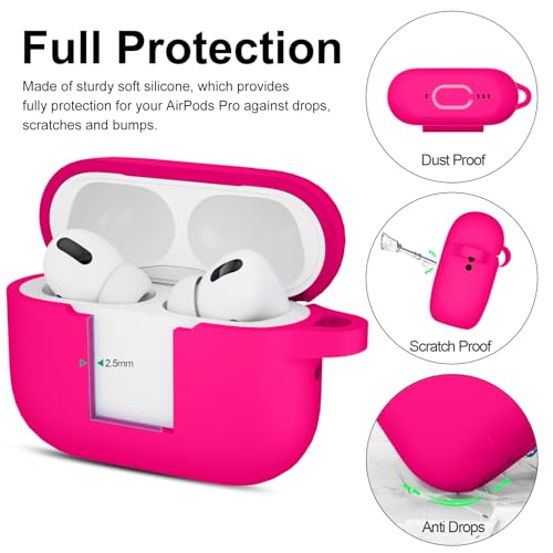 Image of for AirPods Pro 2nd 1st Generation Case Cover with Keychain, Protective Soft Silicone Skin Accessories for Apple AirPods Pro Charging Case 2022 /2019, Front LED Visible, Hot Pink
