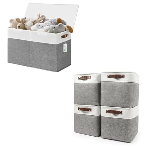 Bagnizer Large Toy Storage Box with Lids+Collapsible Fabric Storage Cubes 11x11 Cover