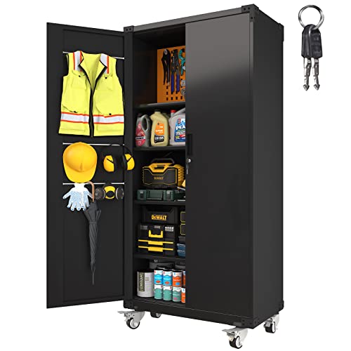 Metal Storage Cabinet - 72-Inch Black Lockable Garage Cabinet With Doors & 4 Adjustable Shelves | Heavy-Duty Steel Cabinet With Pegboard For Home, Office, Living Room, Pantry, Gym, Basement, Warehouse #TOP24