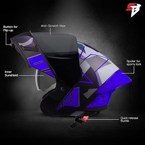 Image of Steelbird SBA-20 09 ISI Certified Flip-Up Graphic Helmet for Men and Women with Inner Chrome Sun Shield