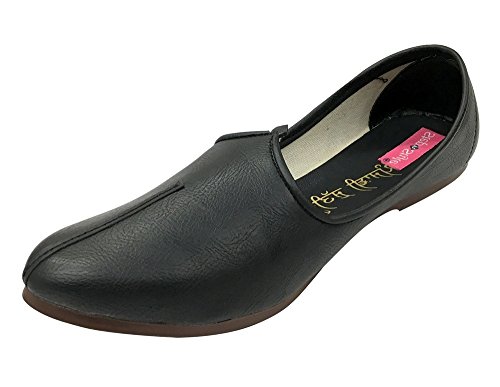 Step n Style 6 to 11.5 Mens Khussa Shoes Punjabi Jutti Traditional Jalsa Tribal Art Black