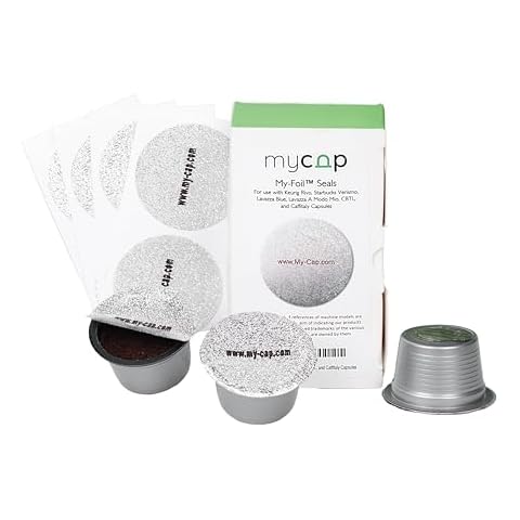 My-Cap Foil Seals for Coffee Pods - Foil Lids to Reuse Verismo, Lavazza Blue, Lavazza A Modo Mio, CBTL, and Caffitaly Capsules - Aluminum Foil Seals - Reuse your Coffee Capsules (Pack of 100) Cover