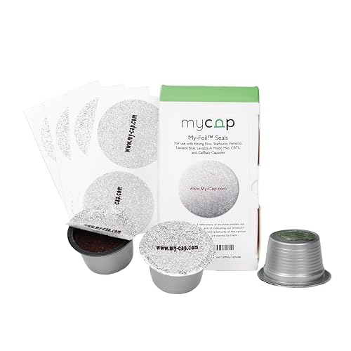 My-Cap Foil Seals for Coffee Pods - Foil Lids to Reuse Verismo, Lavazza Blue, Lavazza A Modo Mio, CBTL, and Caffitaly Capsules - Aluminum Foil Seals - Reuse your Coffee Capsules (Pack of 100)