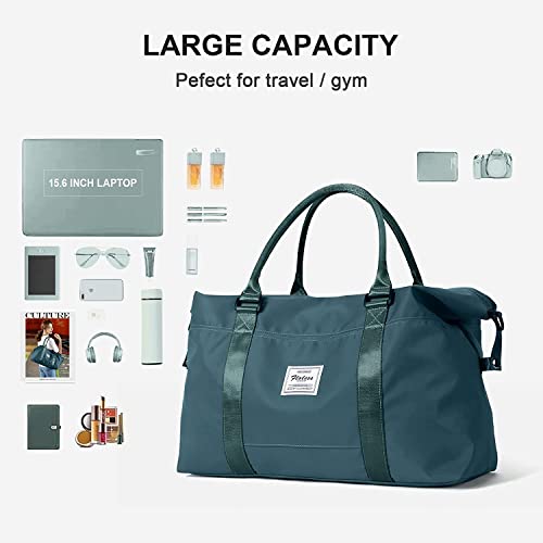 Sport Travel Duffle Bag Large Gym Tote Bag For Women, Weekender Bag Carry On Bag For Airplane, Ladies Beach Bag Overnight Bag Waterproof Bag Luggage Bag With Wet Bag Peacock Blue #TOP2