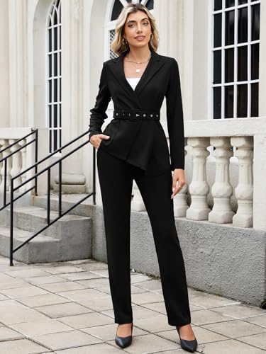 Women's 2 Piece Outfits Suit Set Long Sleeve Solid Blazer Jacket Pant Suits Business Casual Office Work Outfits4