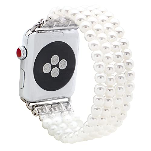 KAI Top Compatible for Apple Watch Band 38mm 40mm 41mm 42mm(S10) Artificial Pearl Beaded Elastic Stretchy Bracelet Watch Strap for Women Compatible with iWatch Ultra SE Series 10 9 8 7 6 5 4 3 2 1