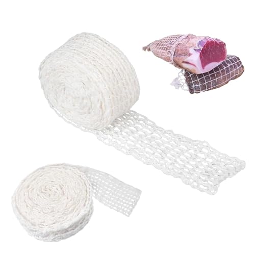 LERANXIN Malla para Cocinar, 2 Piezas 16 Agujeros Red de Cocinar para Carne, 2 m y 5 m, Elástico Lateral Malla Elástica para Carne, Red de Manitas Cerdo, para Guisos, Embutidos Curados y Ahumados