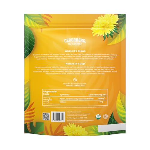 Image of Cederberg Tea Company Organic Dandelion Root Tea - 30 Tea Bags | Organic Herbal Tea From Single Origin | Eco-Friendly Tea Bags | Non-GMO Caffeine Free Tea With Zero Sugar