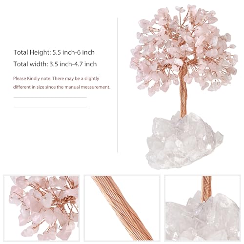 Arbre à argent en quartz rose et cristal de roche Feng Shui de 14cm pour la maison