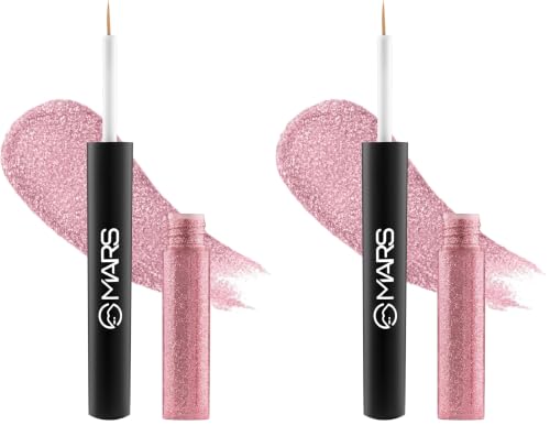 Image of MARS Twinkle Wink Glitter Eyeliner (1.6 ml) (02-ROSE RADIANCE) | Long-Lasting Sparkle Liquid Liner | Smudge-Proof, Quick-Dry Eye Makeup for Party, Wedding & Festival (Pack of 2)