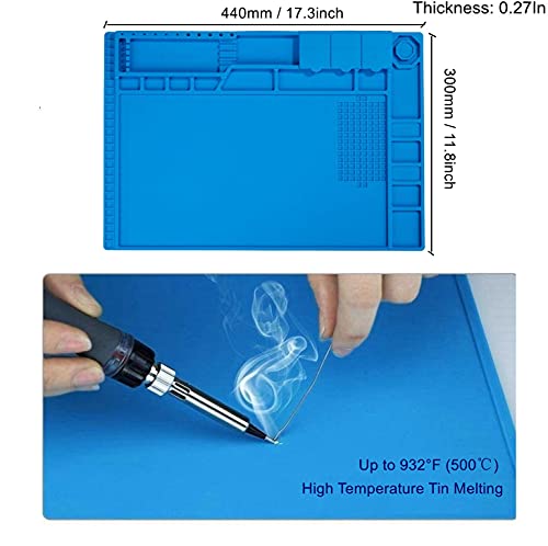 Image of Premium Heat Resistant 932F Blue Magnetic Repair Work Mat Large Silicone Soldering Mat for Soldering, Electronics, Computer Cellphone Repair, BGA Soldering Gun Iron Workbench Protection