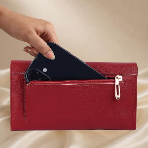 Image of Steve Jhonson Leather Wallet for Women - Mini Hand Purse with Card Holder - Women Stylish Clutch Purse - Cute Mini Ladies Wallet for Daily Use - Fancy Ladies Purse with Slim Design (Red)