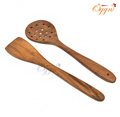 Image of Sanjeev Kapoor by OGGN Sheesham Wood Serving & Cooking Spoon Set of 6, Handmade Wooden Spatula Set for Cooking, Non Stick Kitchen Tools, Turner, Ladle, Pasta & Frying Spoon, Natural Cookware