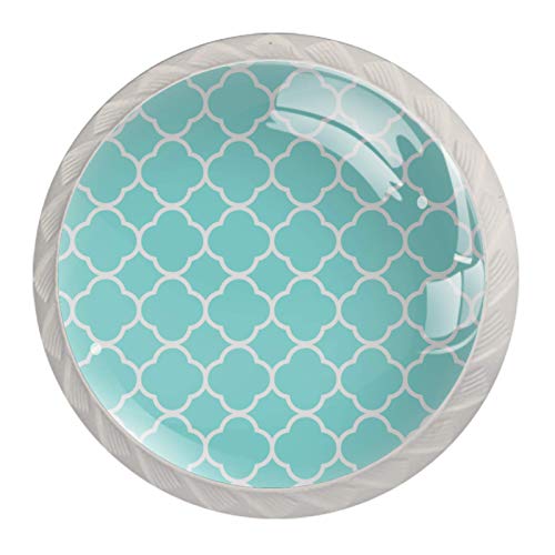 EZIOLY Pomos de cajón con patrón de cuadrifolio, color verde aguamarina, para cocina, dormitorio, tocador, baño, puerta de muebles (paquete de 4)