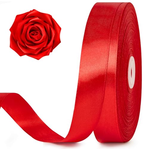 100 Yards 1 Inch Red Satin Ribbon Solid Craft Fabric Ribbon for Christmas Gift Wrapping Bows Making Flower Bouquet Wedding Party Decoration