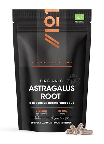 Organic Astragalus 2100mg – Potent & Clean Formula - Organic Certified - Resealable and Recyclable Pouch – 90 Vegan Capsules by Alpha01