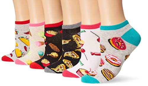 K. Bell Women's 6 Pack Novelty No Show Low Cut Socks, Donuts (Gray Heather Assorted), Shoe Size: 4-10
