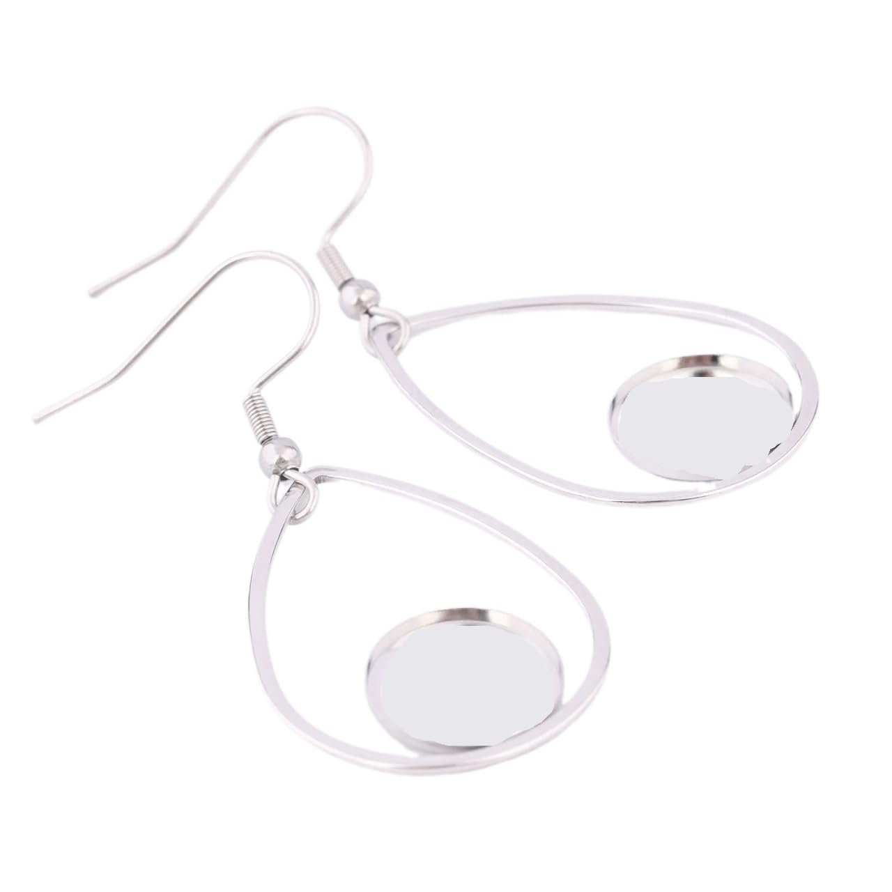 zyrqon 20pcs Stainless Steel Teardrop Hoop Earring Base Blanks Fit 12mm Cabochon Bezel Trays