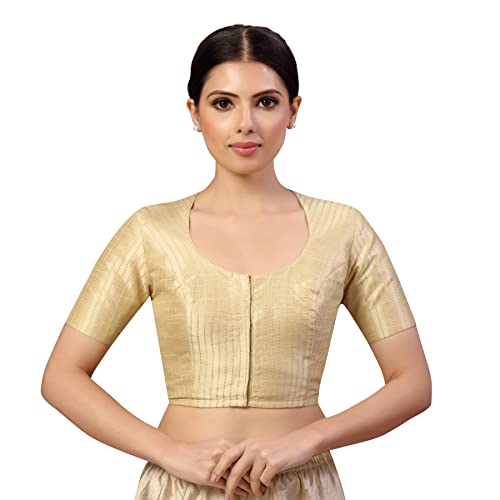 Image of Studio Shringaar Womens Polyester Short Sleeves Handloom Silk Saree Blouse
