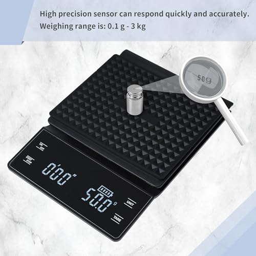 Bemece Digital Coffee Scale with Timer,0.1g/3KG High Precision Kitchen Scale with Large LED Display, Electronic Espresso coffee Weighing Scales(Type C charging cable) - Image 5