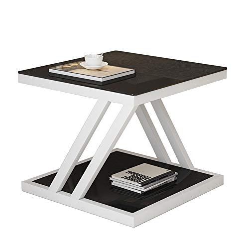 Telephone Table, Nordic Modern Square Side Table Living Room Sofa Coffee Table Telephone Table Bedroom Bedside Table 2-Tier Storage Table(Color:Black+White)
