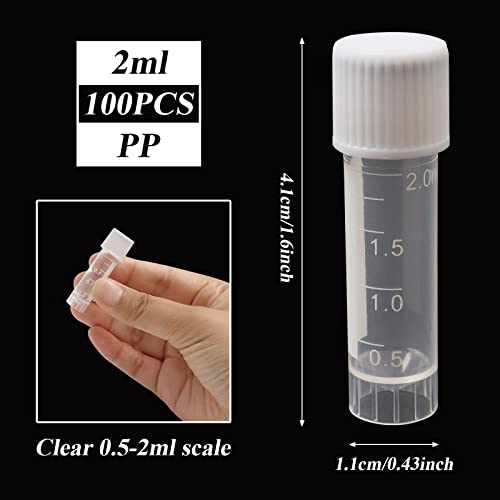 Qfeley QF32 100 Pack 2 Ml Plastic Vials Self Standing Cryogenic Vial Lab Small Lab Vial Plastic Vial Seal Cap Container thumb #1
