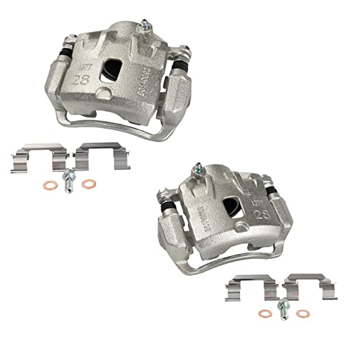Image of TRQ Front Brake Caliper Set Zinc Coated Brackets Hardware Compatible with 2005-2009 Hyundai Tucson 2005-2010 Kia Sportage