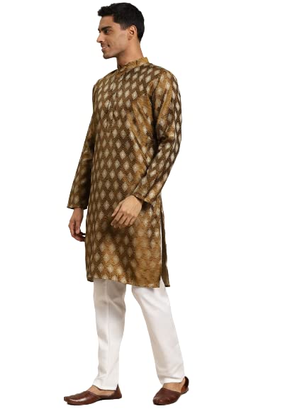 Sojanya (Since 1958 Men'S Silk Blend Indian Traditional Ethnic Dresses Booti Jacquard Only Long Kurta3