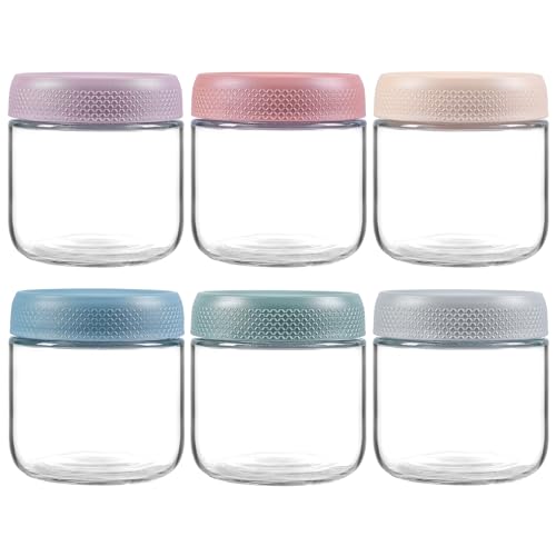 NETANY 6-pack 10oz Glass jars with Airtight Lids Overnight Oats Containers with Lids Wide mouth Mason Salad jars Glass Food Storage Containers for Snacks Yogurt Spice Sugar