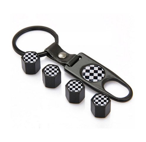 BENZEE Black Checkered Checkerboard Pattern Car Tire Valve Stem caps for Mini Cooper Countryman Clubman R55 R56 R57 R58 R60 R61 F55 F56