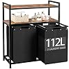 EnHomee laundry Basket 112 L Large Double Laundry Hamper with Shelf Laundry Sorter 2 Section with Removable Bags Organizer Clothes Hamper for Laundry