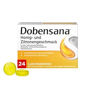 Dobensana Honig und Zitrone Lutschtabletten 1,2mg/0,6mg – Halstabletten zur Schmerzlinderung bei leichten Halsschmerzen…