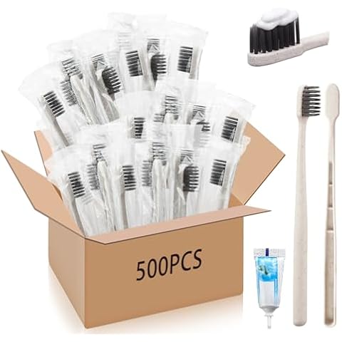 Uiifan 500 Sets Disposable Toothbrushes Bulk with Mini Toothpaste Individually Wrapped Travel Toothbrush Set Soft Bristle Tooth Brushes for Homeless Gifts Travel Hotel Camping Donation Cover