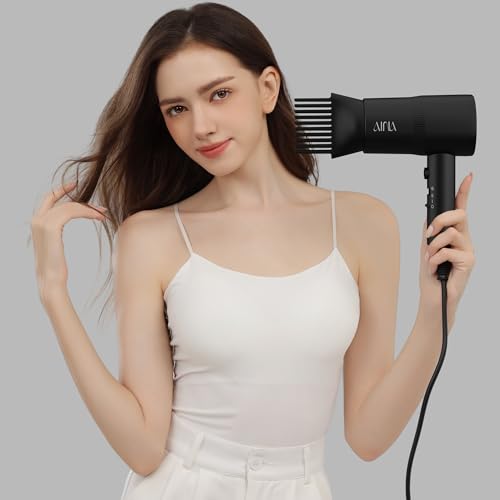 Image of AINA Hair Dryer with Diffuser,Comb Full-Featured Blow Dryer 110V(Black) | 3 Heat /2 Speed;Cold shut button;Lightweight;Compact Size;High Temp;Low Airflow;Same Results;Less Expense