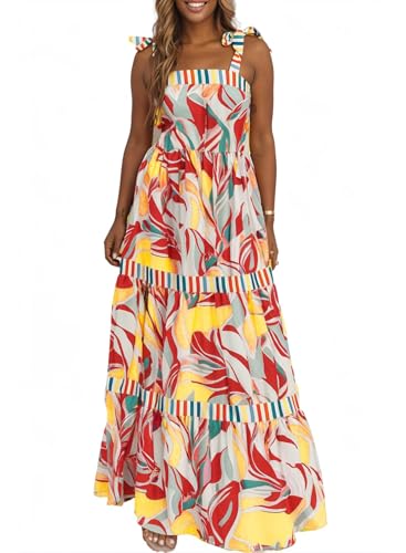 Image of AlvaQ Women Summer High Waist Long Maxi Dress Spaghetti Strap Swing Sun Dress Multicolor Medium
