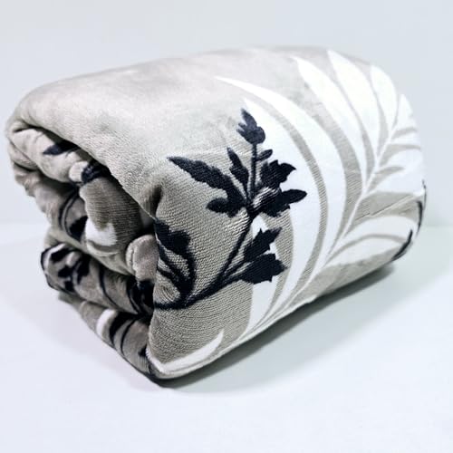 Image of Winter Premium Flannel Velvet Warm Duvet Cover Quilt Cover | Rajai Cover | Blanket Cover | Comforter Cover Single Size 60x100 inches Woollen (Gray White Black Leaf, Single Bed)