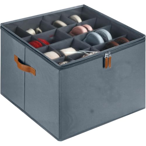 Image of RENVA 12 Pairs Shoe Organizer for Closet, Foldable Shoe Storage Bins with Clear Cover, Large Shoe Box Storage Container with two sides PU handles, Fits up to 12 Pairs. (Gray)