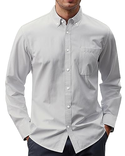 Image of J.VER Men's Oxford Shirt Solid Casual Button Down Collar Shirts Long Sleeve Dress Shirts with Pocket