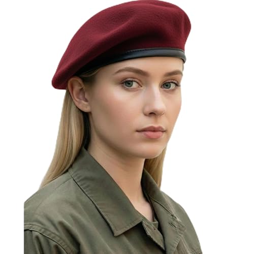 Sivi Boina parisina icónica - Gorra estilo militar, moda inspirada en el Che Guevara, boina francesa de lana para hombre y mujer, Granate, talla única-M