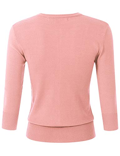 Image of Women's 3 /4 Sleeve Crew Neck Button Down Stretch Knit Cardigan Sweater (S-3XL)