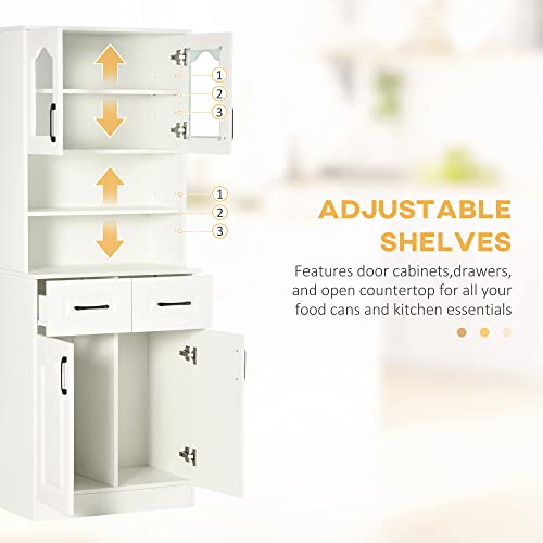 HOMCOM Kitchen Cupboard, Freestanding Storage Cabinet with 2 Adjustable Shelves, 2 Drawers and Open Counter for Living Room, Dining Room, 168cm, White - Image 5