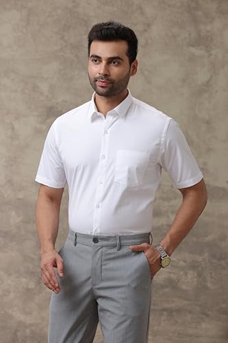 Image of Ramraj Cotton Men Solid Cotton White Half Sleeve Shirt Crafted For A Clean| Versatile| Comfortable look