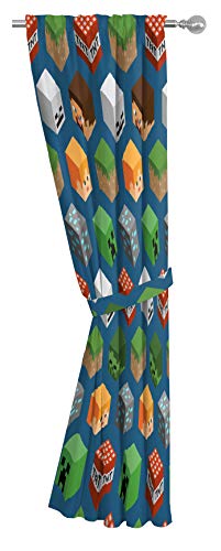 Image of Jay franco Minecraft Isometric Blue 63 in Drapes 4 Piece Set - Beautiful Room Decor&Easy Set Up, Bedding Features Creeper - Window Curtains Include 2 Panels&2 Tiebacks (Official Minecraft Product)
